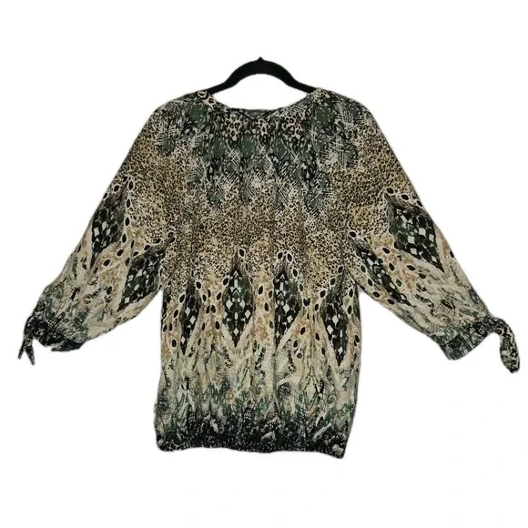 Fig & Flower Animal Print Blouse Women's XL 3/4 Sleeve Bubble Hem Anthropologie - Picture 9 of 9